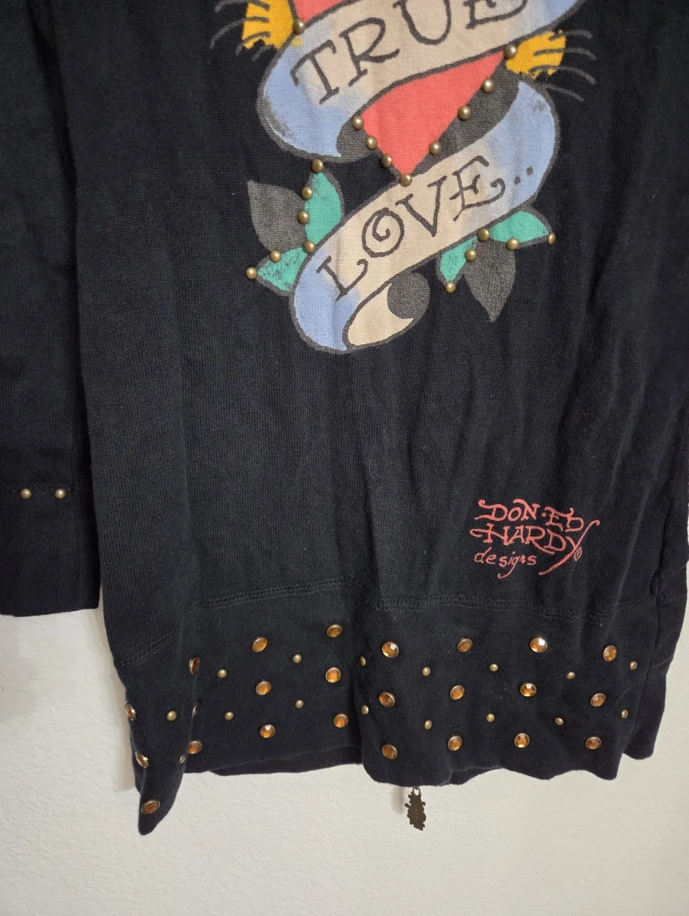 Ed Hardy Christian Audigier True Love Sweater Women's Size Xsmall Zip Up Y2K - Picture 11 of 15